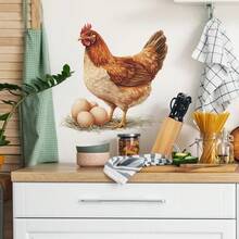 1pc Chicken Wall Stickers, Rooster Hen Chicks Butterfly Farm Idyllic Wall Decals Removable Vinyl Peel And Stick Hen Chicks Eggs Chicken Art For Farmhouse Kitchen Dining Room Nursery Pantry Home Decorations - Multicolor - View 3