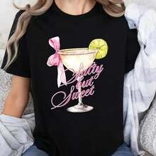 S Black Margarita Cocktail T-Shirt - "Salty & Sweet" Bridesmaid Party Shirt With Pink Bow & Lime Design, Casual Short Sleeve Top Bachelorette Events, Mexican-Themed Outfits, Washable Cocktail Party Attire220g High-Quality Pure Cotton T-Shirt With Minimalist Printing, Soft And Breathable Fabric, Comfortable And Loose, Suitable For All Day Wear, Suitable For Office Casual Wear, Spring And Summer Daily Appearance, Elegant And Youthful Design Ropa De Hombre - 黑色 - 查看 6
