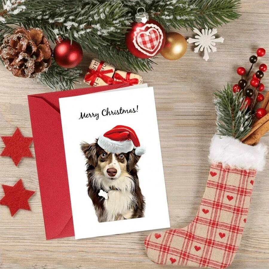 1pc Funny Christmas Card - Sassy Cat With Santa Hat & "He Wouldn't!" Text - Perfect Gift For Cat Lovers, Colleagues - Paper Material Holiday Card, Australian Christmas Greeting Card, Christmas Card Funny, Christma Card With Envelope, Christmas Animal - Multicolor - View 1