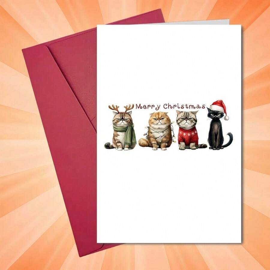 1pc Funny Christmas Card - Sassy Cat With Santa Hat & "He Wouldn't!" Text - Perfect Gift For Cat Lovers, Colleagues - Paper Material Holiday Card, Australian Christmas Greeting Card, Christmas Card Funny, Christma Card With Envelope, Christmas Animal - Multicolor - View 1