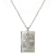 TEAMER Stainless Steel Tarot Cards Necklace Vintage Tarot Jewelry Good Luck Amulet Pendants For Women{Inchcolor_nameinch:InchSilver-TEMPERANCEinch} - 銀-節制 - 查看 1