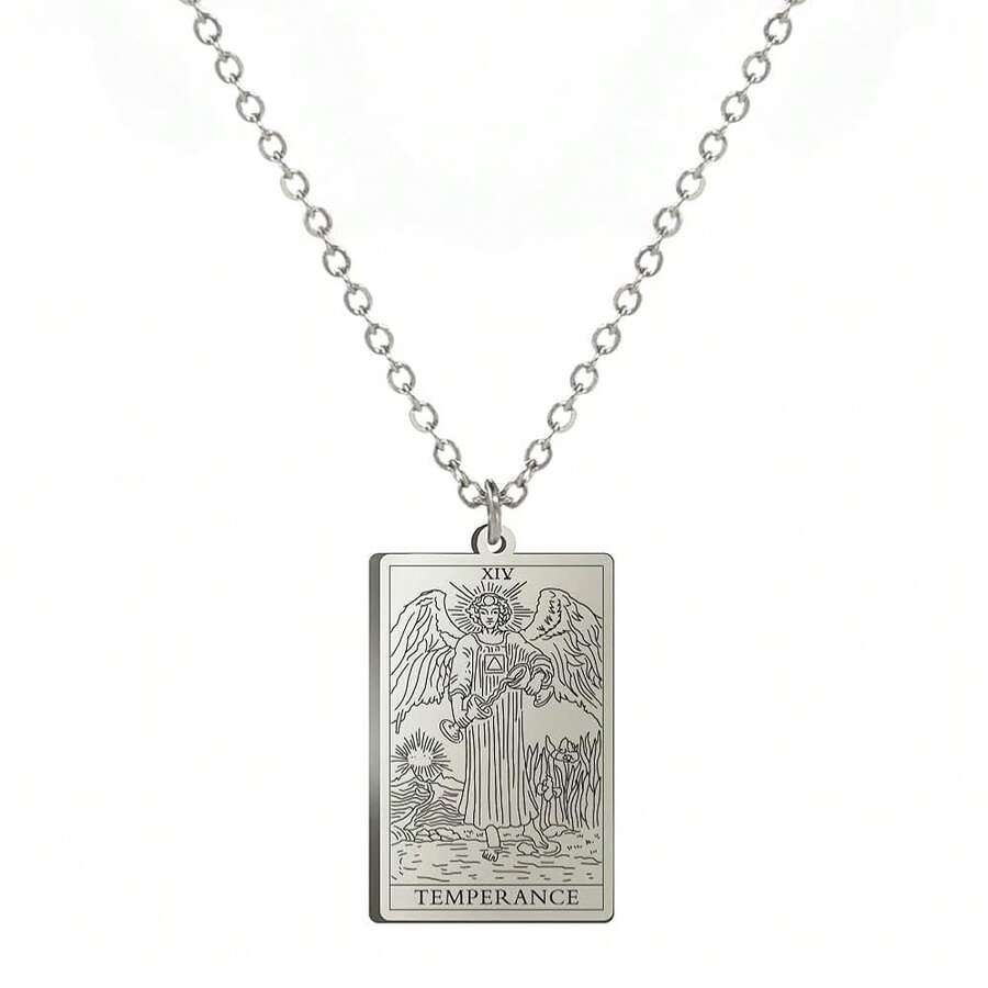 TEAMER Stainless Steel Tarot Cards Necklace Vintage Tarot Jewelry Good Luck Amulet Pendants For Women{Inchcolor_nameinch:InchSilver-TEMPERANCEinch} - 銀-節制 - 查看 1