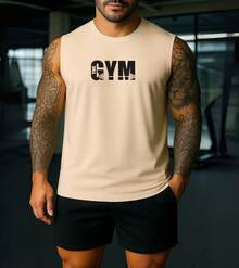 Men's Tank Top Basic Workout/Gym Top - 米色 - 查看 7