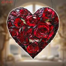1pc 2D Acrylic Heart-Shaped Red Rose Light Catcher, Floral Wall Decor, Ideal Gift For Bedroom, Office And Home Decoration, Suitable For Anniversary, Valentine's Day, Mother's Day And Holidays