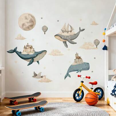 1/3/5pcs Whale Wall Decals, Ocean Theme Art Mural, Suitable For Kids Room, Living Room, Bedroom, Game Room And Underwater World Vinyl Stickers