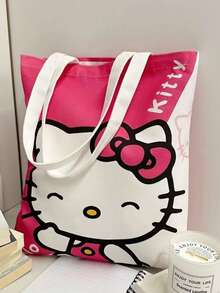 Sanrio Sanrio Sanrio Hello Kitty Canvas Handbag, Cute KT Tote Shoulder Bag, Cartoon Versatile Tote Bag, Large Capacity Commuter Bag, Suitable For Travel, Back To School, Commuting Tote Bag For School