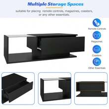 Glossy Black Coffee Table 100x50x32 Cm With Glass Top, Drawers, Scratch Resistant, With 1 Drawer, LED Lighting, Modern Style. - Black - View 5