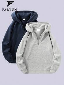 男士户外半拉链连帽衫（白色和灰色），男士时尚日常连帽夹克