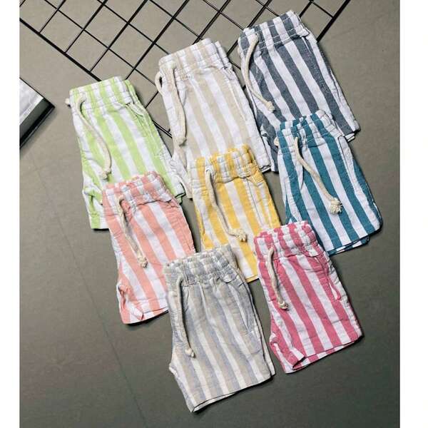 Kit 3 Shorts Linho Menino Recém Nascido Mauricinho Bermuda Infantil Listradas OPLK