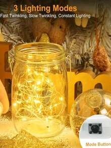 Luces de hadas con pilas, luces LED de mini cadena, luces parpadeantes de alambre de cobre, luces de luciérnagas y estrelladas para tarros de albañil, bodas, fiestas, centros de mesa y decoraciones navideñas. Luces de hadas LED, cadena de alambre plateado de 100 cm/300 cm para dormitorio, boda, tarros de albañil, manualidades DIY, corona de Navidad y decoraciones de fiesta - Multicolor - Ver 6