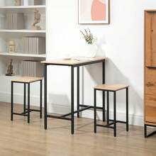 HOMCOM 3-Piece Dining Set For Balcony And Garden, Steel Frame And Extension Table, Natural Wood And Black Look, 80x50x85cm