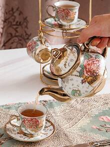 1 Set European Style Ceramic Coffee Cup & Saucer, Electroplated Coffee Set, 1 Cup 1 Saucer