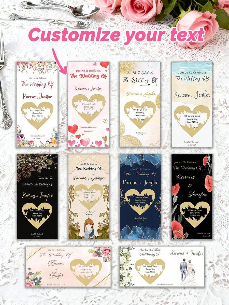 1pc Custom Text Wedding Invite,Personalization Wedding Invitation Scratch Card,Creative Wedding Invitation,Boho Wedding Invite,Wedding Supplies,Personalized Gifts,Customized Christmas Gifts,Christmas - Multicolor - View 1