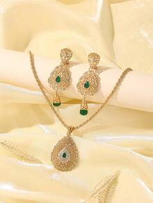 1 Set de Joyería de Moda para Mujer - Collar, Aretes, Broche Conjunto de 3 Piezas, Traje de Boda para Mujer, Accesorios para Vestido de Fiesta, Accesorios para Bata de Mujer - Multicolor - Ver 6