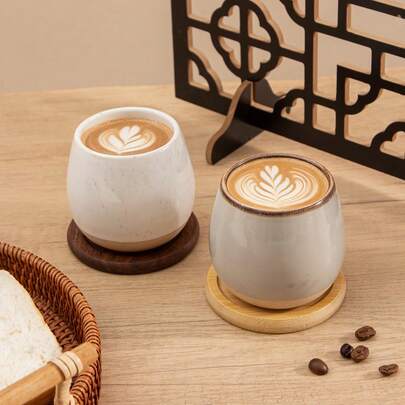 两件套，陶瓷浓缩咖啡杯碟套装，独特陶瓷釉面抹茶杯茶杯套装，小巧现代咖啡杯，适用于茶、咖啡、牛奶，送给茶/咖啡爱好者的礼物