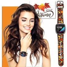 Compatible con la correa del reloj Fitbit Versa 3, Versa 4, Sense, Sense 2, Correa de repuesto de silicona con patrón de hojas de otoño{color_name:Hojas de otoño,size_name:Para Versa4/Versa3/Sense2/Sense - Hojas de otoño - Ver 4