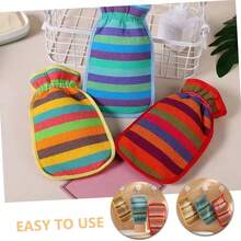 Găng tay tẩy tế bào chết toàn thân sọc nhiều màu sắc - Chất liệu bền chắc với cổ tay co giãn | Phụ kiện phòng tắm (phòng vệ sinh) để làm sạch sâu, thay thế cho bông tắm và mút tắm, quà tặng thư giãn lý tưởng cho phụ nữ và bé gái dịp Giáng sinh, quà tặng trang trí phòng tắm và thói quen chăm sóc bản thân. - Nhiều màu - Xem 7