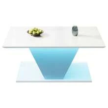 100*50*46cm Special Shape Coffee Table, Coffee Table With LED Lights, High Gloss Living Room Table, Sofa Table, Side Table, Suitable For Small Spaces, White, V-Shaped - White - View 5