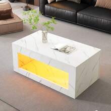 Modern LED Coffee Table, Living Room Coffee Table, Sofa Side Table, Lounge Table, High Brightness Coffee Table With Remote Control, Large Coffee Table With Marble Print (White) - White - View 5