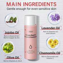 Aceite corporal VGO con vitamina E, aceite corporal para después de la ducha para mujer, hidratante ligero, no graso y de rápida absorción para cicatrices y estrías, hidratante para piel seca y sensible - Rosa Pálido - Ver 8