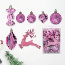 Assorted Christmas Tree Ornaments Set  Cute Plastic Decor Featuring Candy, Heart Ball  Reindeer Designs For Holiday Home Decor - Charming Hanging Ornaments For Xmas Tree, Mantel, Party  Gifts - Pink - View 1