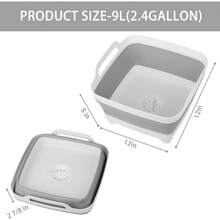 TFKI Dishpan For Washing Dishes 2.4Gal/9L Wash Basin With Draining Plug Carry Handles Collapsible Bucket For Cleaning Portable Sink Foldable Plastic Tub - 灰色的 - 查看 2