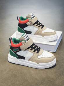 Kids' Colorblock Sports Shoes - Hook And Loop Design For Easy Wear/Take Off; Shock Absorbing & Easy To Clean, Stylish Casual & Versatile, For Boys And Girls - Brown - View 5