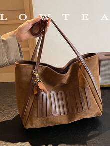 low tea 1 件女士绒面革单肩包，大容量休闲复古手提包，带拉链开合，适合旅行、购物、约会、少女、大学生和办公室女士，非常适合办公室、学校、工作、商务、通勤、户外、旅行（与配件饰物一起出售），新款秋冬女包，最佳秋季钱包，复古风格女士包，最新时尚女士绒面革包，女士秋季服装