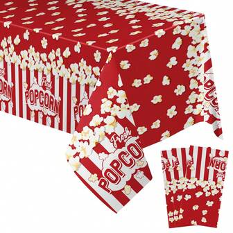 3 Pieces1-Piece Popcorn Tablecloth 54 X 108 Inch Plastic Popcorn Table Cover Party Decoration Carnival Circus Movie Night Supplies Carnival Birthday Party Tablecloth