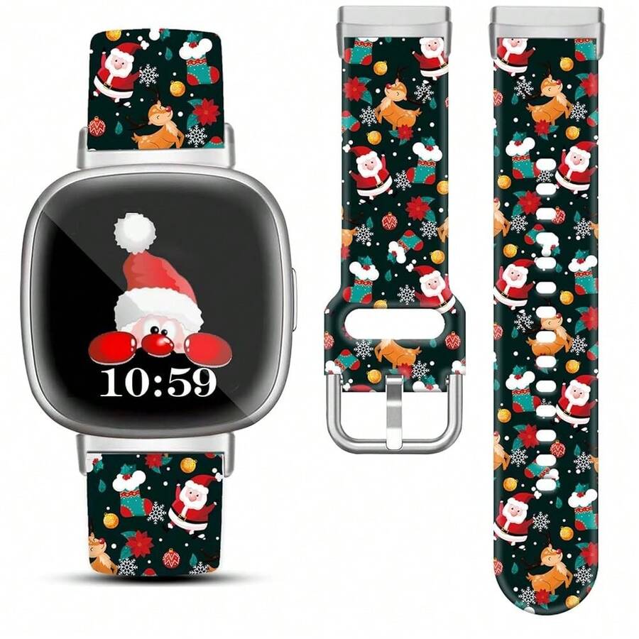 Compatible With Watch Band Fitbit Versa 3, Versa 4, Sense, Sense 2, Holiday Pattern Silicone Replacement Strap{Inchcolor_nameinch:InchChristmasGreeninch,Inchsize_nameinch:InchForVersa4/Versa3/Sense2/Senseinch} - ChristmasGreen - View 1