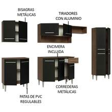 Cocina Integral Completa Modular Madesa Emilly 293cm  Color Marrón/Negro 10 - Negro - Ver 9