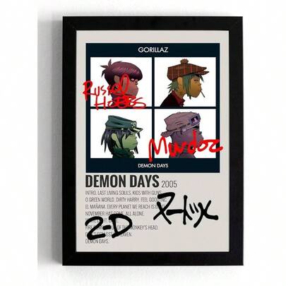 Demon Days Album By Gorillaz - Song Cover Signed Poster Fan Merchandise Gift - A5 Framed Wall Art Print Frame21x 16 Cms