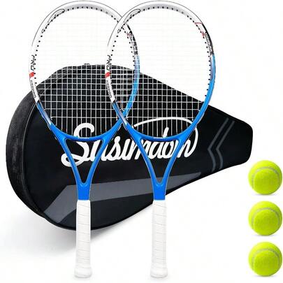 Tennis Rackets For Adults PreStrung 27 Inch Tennis Racquets 2 Player Set With 3 Balls 1 Bag
