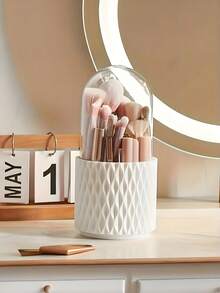 360° Rotating Makeup Brush Organizer - Cosmetic Storage Box For Lipstick, Combs & More - Durable Plastic Dresser Display Case - Multicolor - View 6
