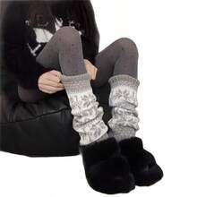 1 Pair Women's Warm Leg Warmers For Autumn/Winter, Versatile Fair Isle Snowflake Retro Japanese Style Knit Thigh High Leg Warmers - Multicolor - View 5