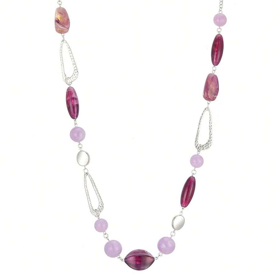 Noessla Layered Long Necklaces For Women Crystal Beaded Statement Necklace Sweater Silver Chain With Gifts Box Jewelry{Inchcolor_nameinch:Inch07-Purpleinch} - 07-紫色 - 查看 1