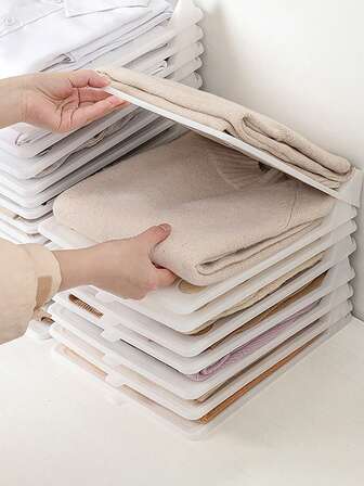 1/10 pièces Organisateur de vêtements empilable en plastique avec couvercles - Rack de rangement pliable et gain d'espace pour les chemises et pantalons, conception à accès facile, idéal pour l'organisation des placards à la maison