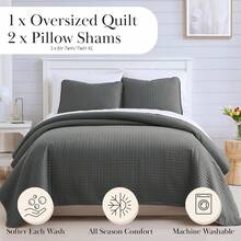 Full/Queen Quilt Bedding Set, Microfiber Quilts Queen Size, Coverlet, Stain & Pet Hair Resistant Bedding, Full Size Bedspread With 2 Pillow Shams, Bone, 2025 - 21 - Slate Grey - 查看 2