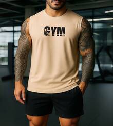 Men's Tank Top Basic Workout/Gym Top - 米色 - 查看 3