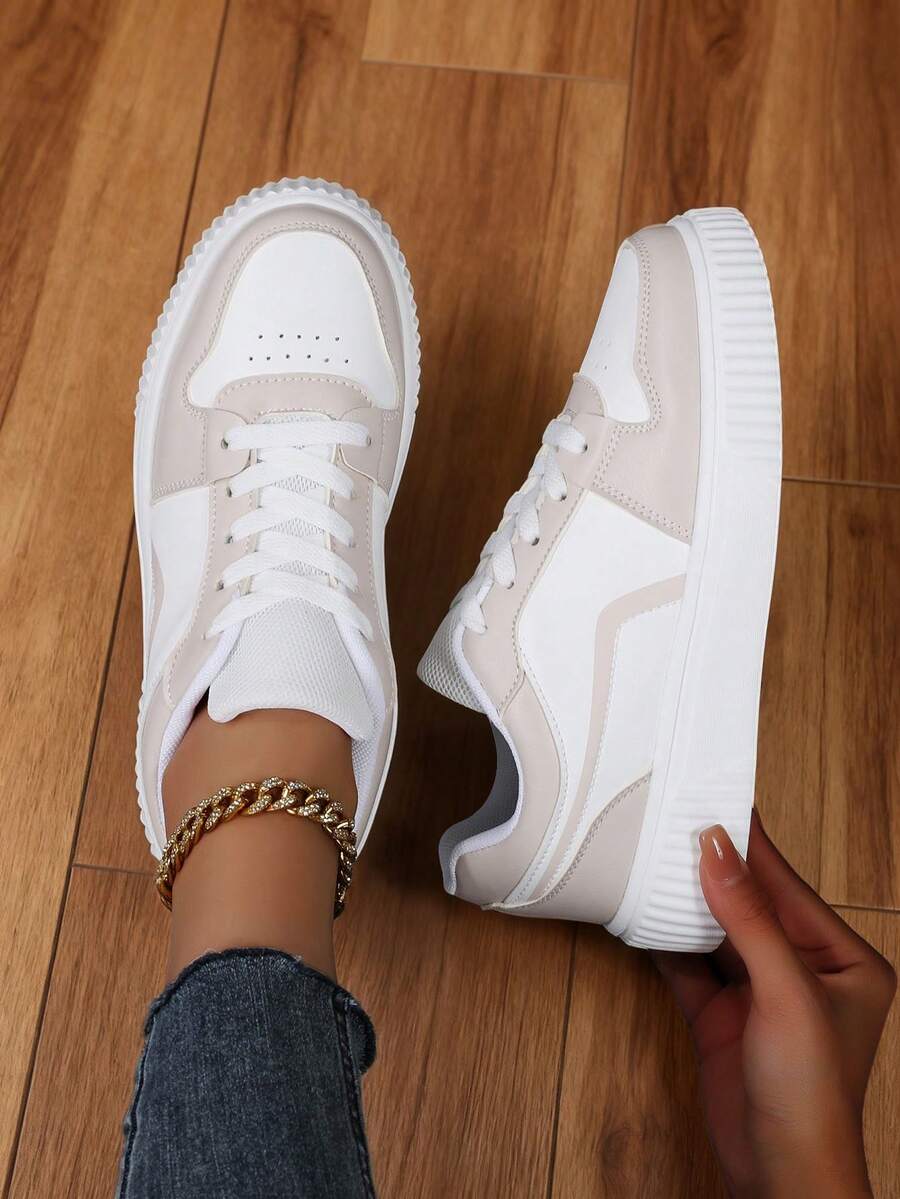 女士休闲运动鞋 时尚街头风运动鞋 轻便滑板鞋 - 杏色 - 查看 1