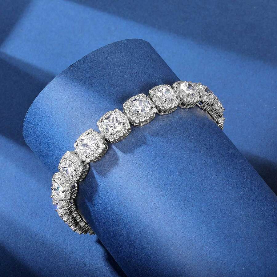 MDFUN Bracelete de Tênis Luxuoso Banhado a Ouro Branco 18K com Zircônia, Joias de Moda Presente para Aniversário, Aniversário