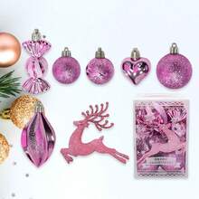Assorted Christmas Tree Ornaments Set  Cute Plastic Decor Featuring Candy, Heart Ball  Reindeer Designs For Holiday Home Decor - Charming Hanging Ornaments For Xmas Tree, Mantel, Party  Gifts - Pink - View 2