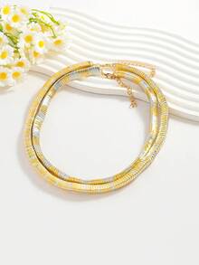 1 Set Of 2 Women's Two-Color Metal Mosaic Chain Necklaces, Layered Gold And Silver Mosaic Necklaces, Daily Fashion Accessories For Bohemian National Parties.