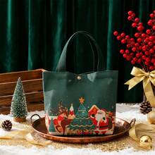 Christmas Treat Bags With Handles Santa Reindeer Print Tote Bag Apple Bags Candy Bags For Kids Adults, Holiday Decor - Green - View 1
