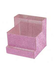 1pc Diamond Pattern Nail Art Tool Storage Box, Transparent Material With Glitter Decor, Luxurious Sparkling Style, Multi-Compartment Rectangular 3D Shape With Tool Slots And Dividers, Suitable For Nail Salon Workstation And Home Manicure Desk - Multicolor - View 7