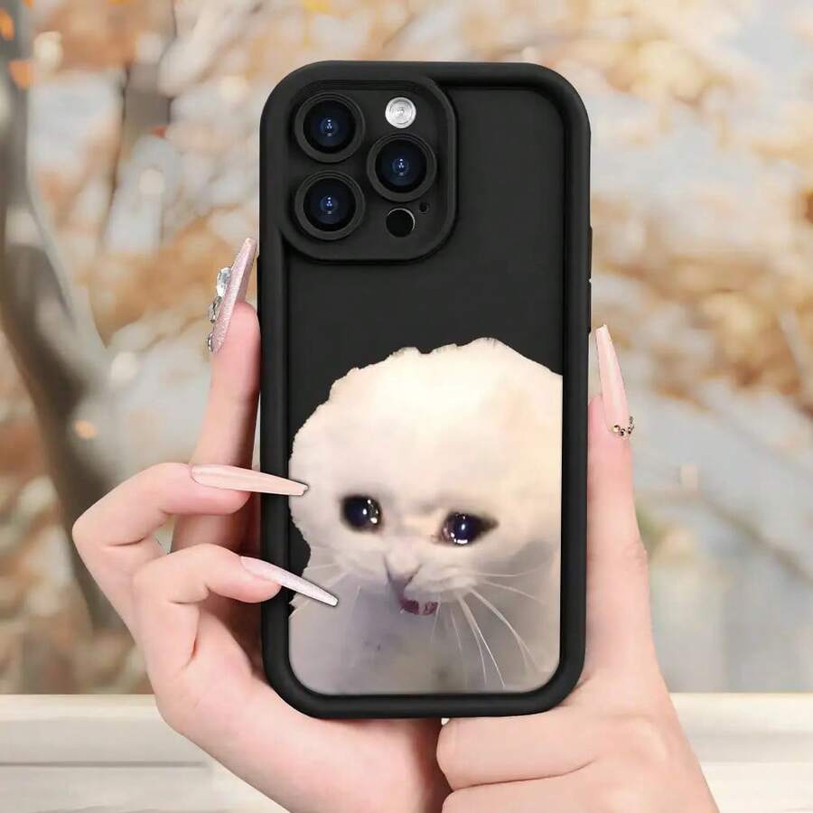[Teléfono] Serie Animales Divertidos: Teléfono con diseño sencillo y moderno con temática triste y escalera en forma de ojo, con textura mate. Compatible con 17, 17 Pro Max, 17 Air, 16, 15, 14, 13, 12, 11, XS, XR, X, 8 Plus y Pro. Accesorio para teléfono, uso diario, minimalista. - Negro - Ver 1