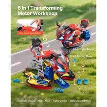 Motorcycle Engine Toy, 25 Pieces, Motorcycle Mechanic Toy With Removable Parts, Lights & Sounds, Simulated Riding & Track Racing, Kids Mechanic Workshop Set For Toddler 3 Years And Up, Red - Red - View 2