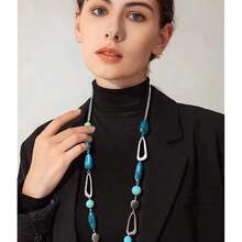 Noessla Layered Long Necklaces For Women Crystal Beaded Statement Necklace Sweater Silver Chain With Gifts Box Jewelry{Inchcolor_nameinch:Inch07-Seagreeninch} - 07-海綠 - 查看 5