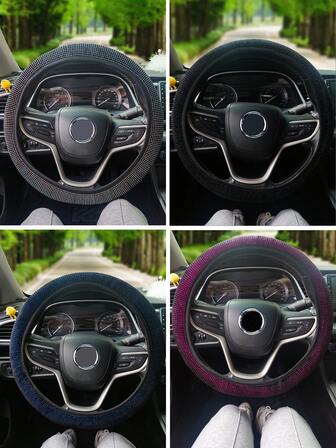 1 pieza Funda elástica para volante de coche con tachuelas de strass, ajuste universal para todas las estaciones
