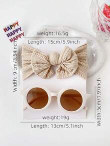 Bộ 2 món gồm băng đô nơ và kính tròn thời trang dễ thương màu trơn mới dành cho bé trai và bé gái, chỉ có hình ảnh minh họa, chưa bao gồm phí vận chuyển. - Màu be - Xem 2